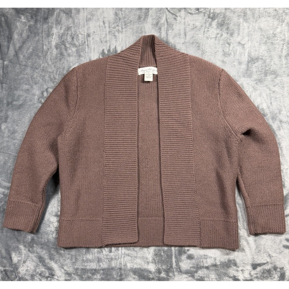 Marisa Christina Womens M 100% Merino Wool Cardigan Cocoa Taupe Open Front